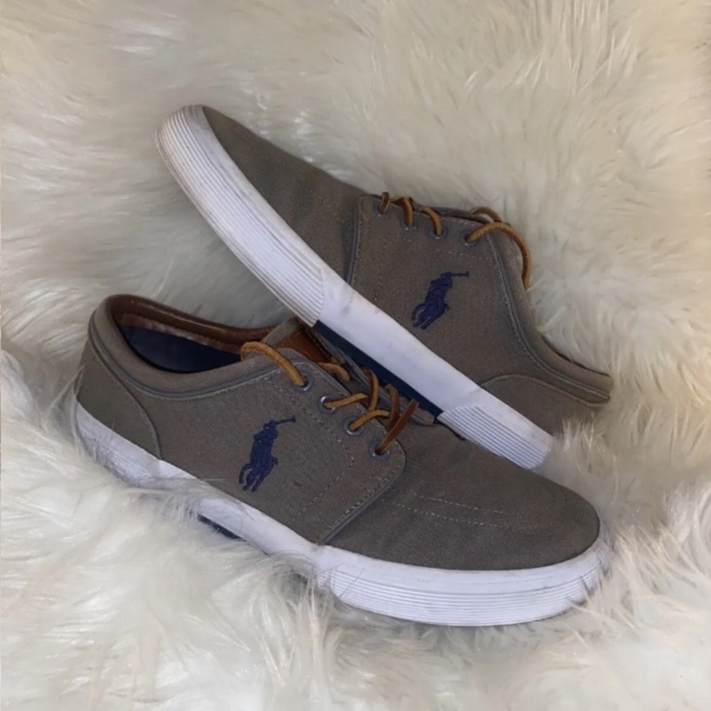 Polo Ralph Lauren Faxon Low Gray Canvas Sneakers Embroidered Pony Men’s Sz 10 D - Picture 5 of 12